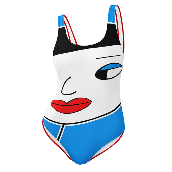 Lynn "Beauty-Face" One-Piece Blue/Red Swimsuit