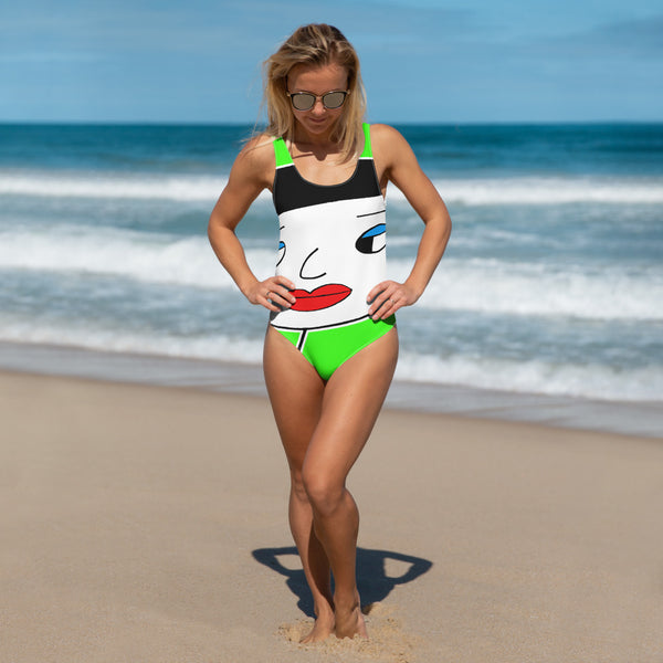 Neon Green Kaleidoscope One-Piece Swimsuit