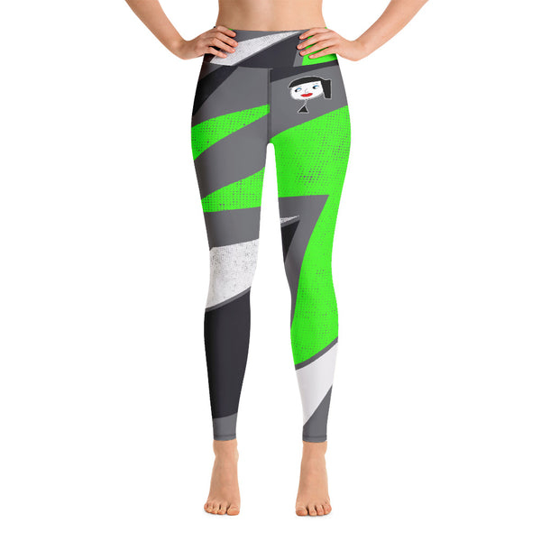 "Lynn Beauty-Face" Grey-Neon Green Lightning Yoga / Workout Leggings