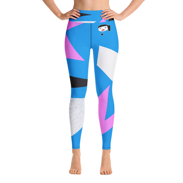 "Lynn Beauty-Face" Blue-Pink  Lightning Yoga / Workout Leggings