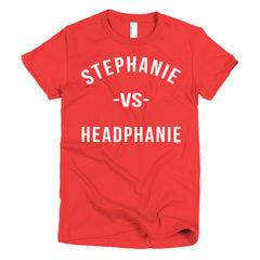 "Stephanie vs Headphanie" Red Women's T-Shirt - White Letters by Luke&Lynn Clothing