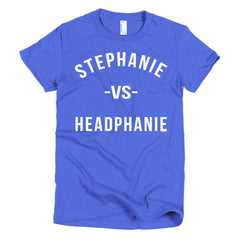 "Stephanie vs Headphanie" Royal Blue Women's T-Shirt - White Letters by Luke&Lynn Clothing