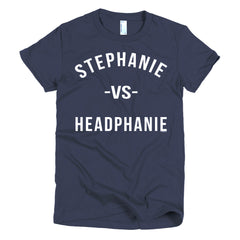 "Stephanie vs Headphanie" Navy Blue Women's T-Shirt - White Letters by Luke&Lynn Clothing