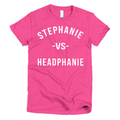 "Stephanie vs Headphanie" Pink Women's T-Shirt - White Letters by Luke&Lynn Clothing